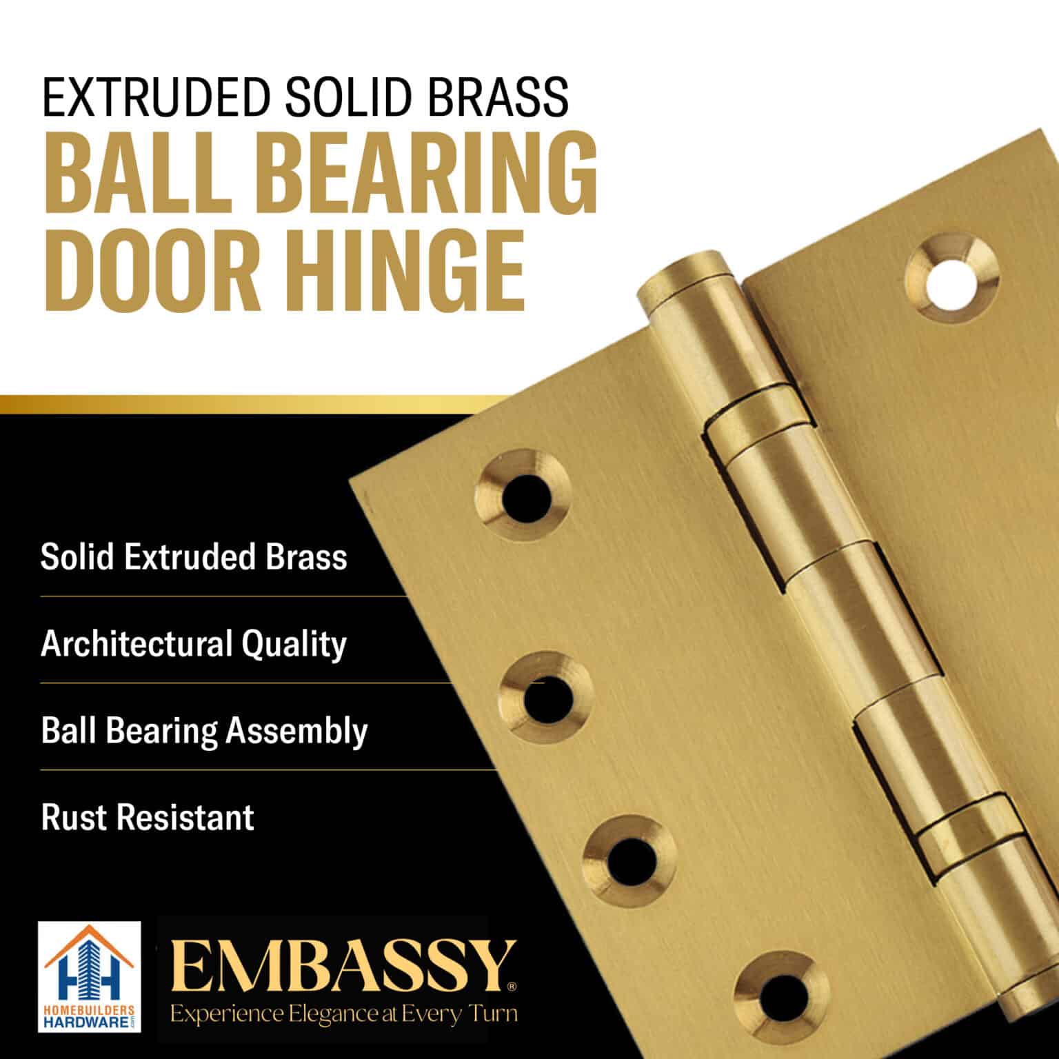 Door Hinge 5 x 5 Inch Solid Brass Ball Bearing Satin Brass (US4)