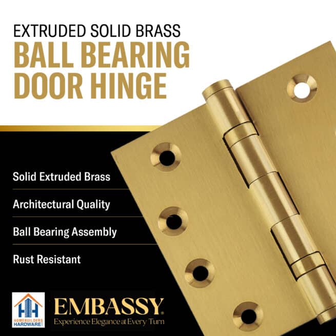 Door Hinge 5 x 5 Inch Solid Brass Ball Bearing - Satin Brass (US4) - Image 7