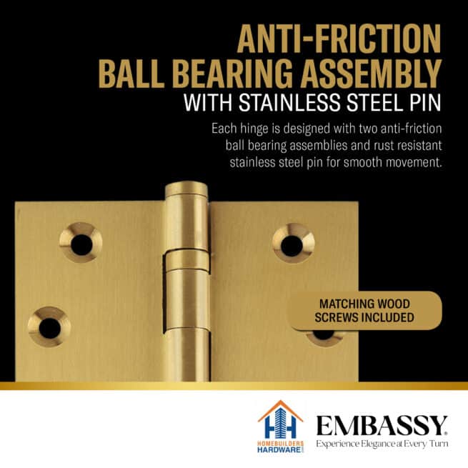Door Hinge 5 x 5 Inch Solid Brass Ball Bearing - Satin Brass (US4) - Image 8
