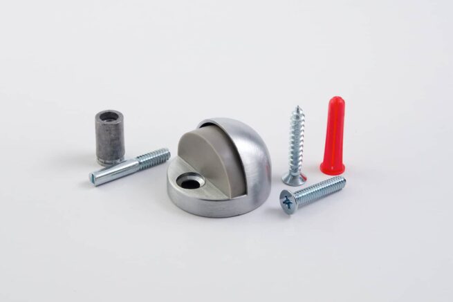 Door Stop, Heavy Duty, High Rise, Floor Mount, 1 3/8" Overal Height, for Doors with Threshold