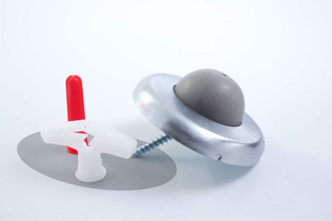 Door Stop, Wall Mounted, Convex, 1” Projection, Mounted through the Rubber