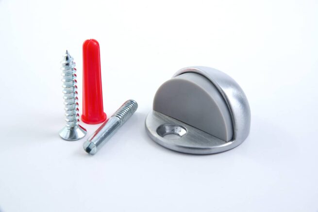 Door Stop, Heavy Duty, Low Rise, Floor Mount, 1 1/8" Overall Height, for Doors without Threshold