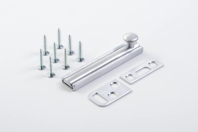 Door Bolt, Solid Brass, Strapless Surface Mounted, with Top and Bottom Strikes