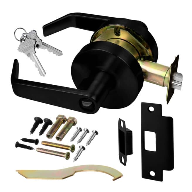 Door Lever Lockset, Heavy Duty Grade 2, Black, Lawrence Hardware - Image 2