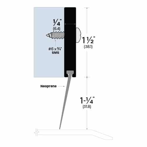 Rubber Door Sweep - Surface Mounted - Sweep Height of 1-1/4